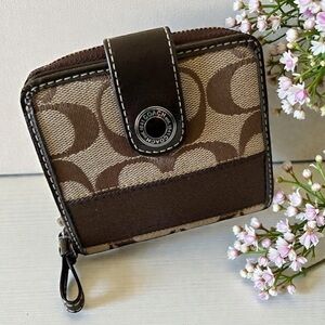 NEW COACH Signature Canvas Snap Closure Fold Wallet + Zip Around FAST SHIPPING